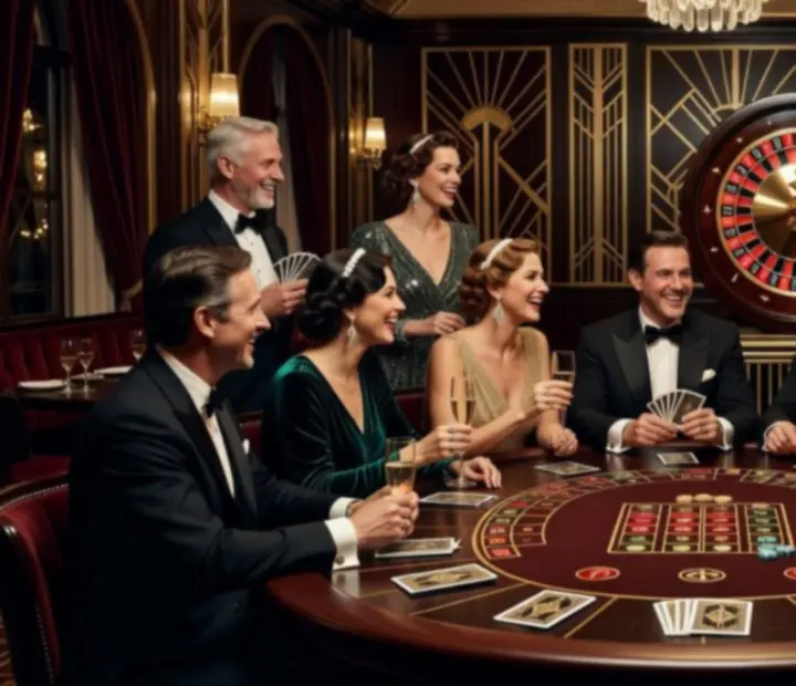 Elegantní večer u pokerového stolu s hosty v oblecích v prostředí restaurace Vinny Dvur