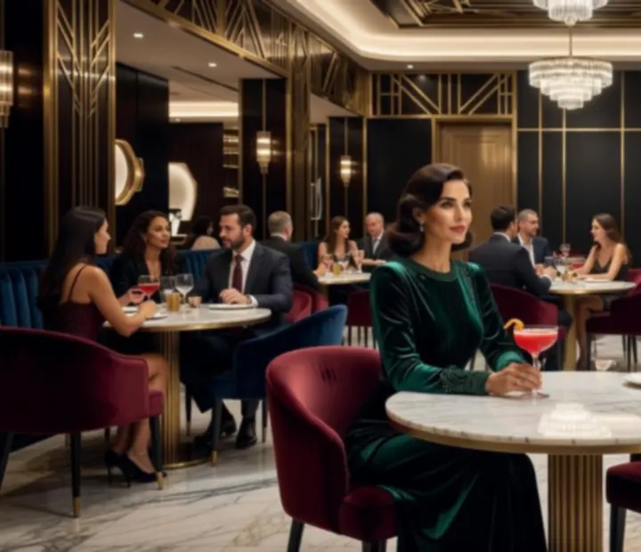 Atmosféra restaurace Vinny Dvur s jemně nasvíceným kasinovým stolem a servírovaným degustačním menu