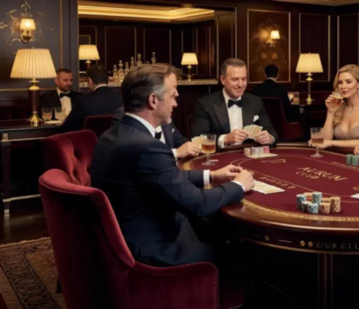 Elegantní pokerový salonek s hosty u stolu v restauraci Vinny Dvur.